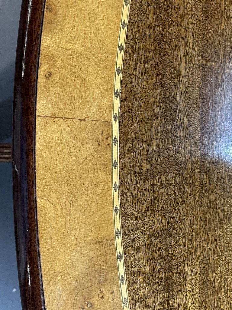 Regency Style Round Regency Style Dining Table, Two Leaves, Banded, Pads In Good Condition For Sale In Stamford, CT