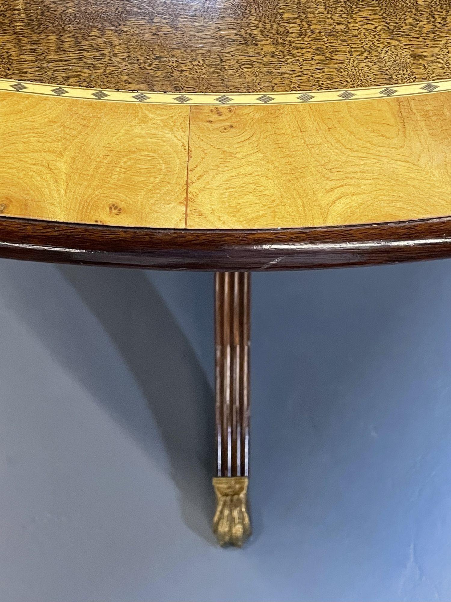 20th Century Regency Style Round Regency Style Dining Table, Two Leaves, Banded, Pads For Sale