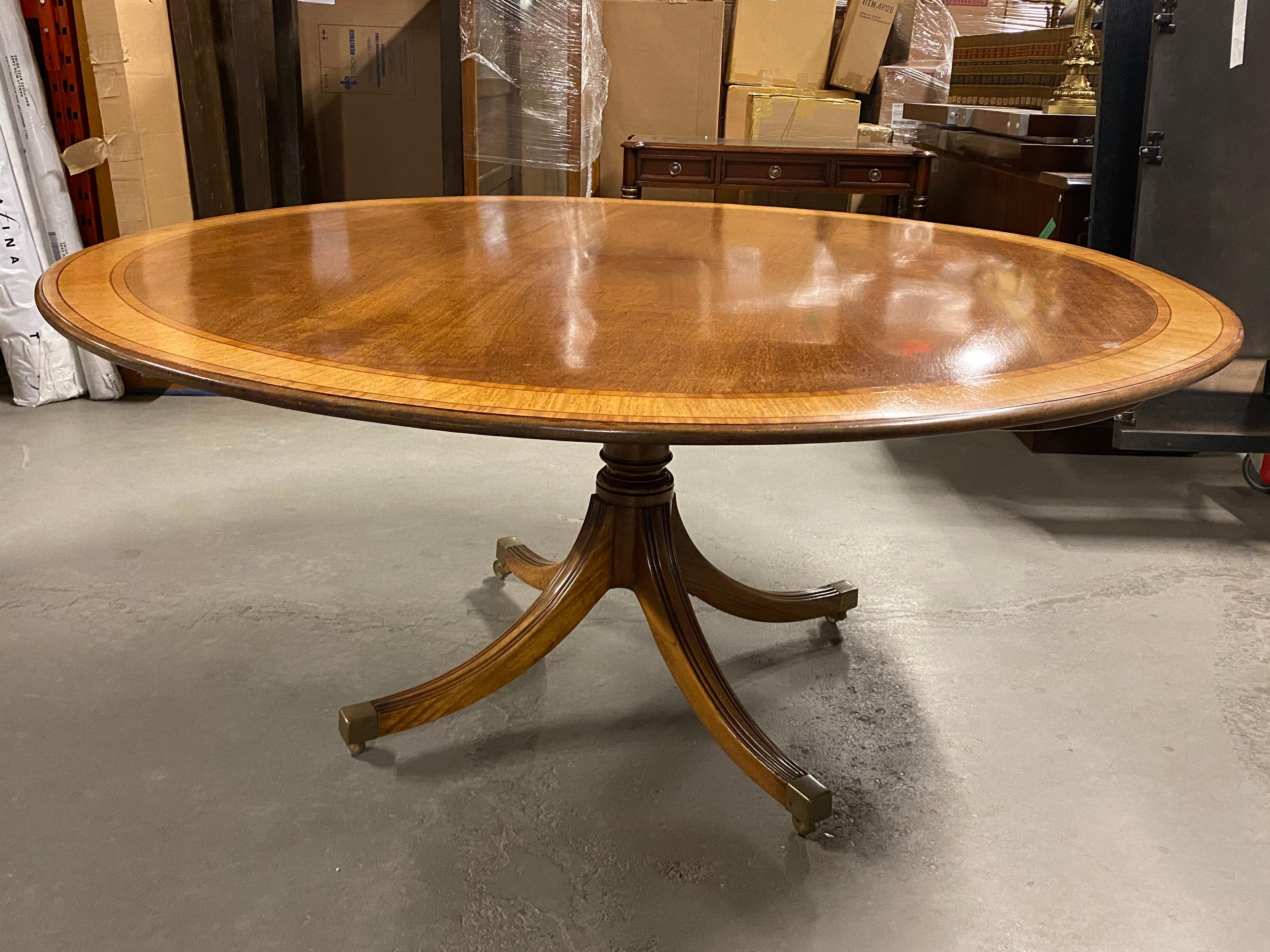 20th Century Regency Style Round Tilt-Top Table, Banded Mahogany, Made in England
