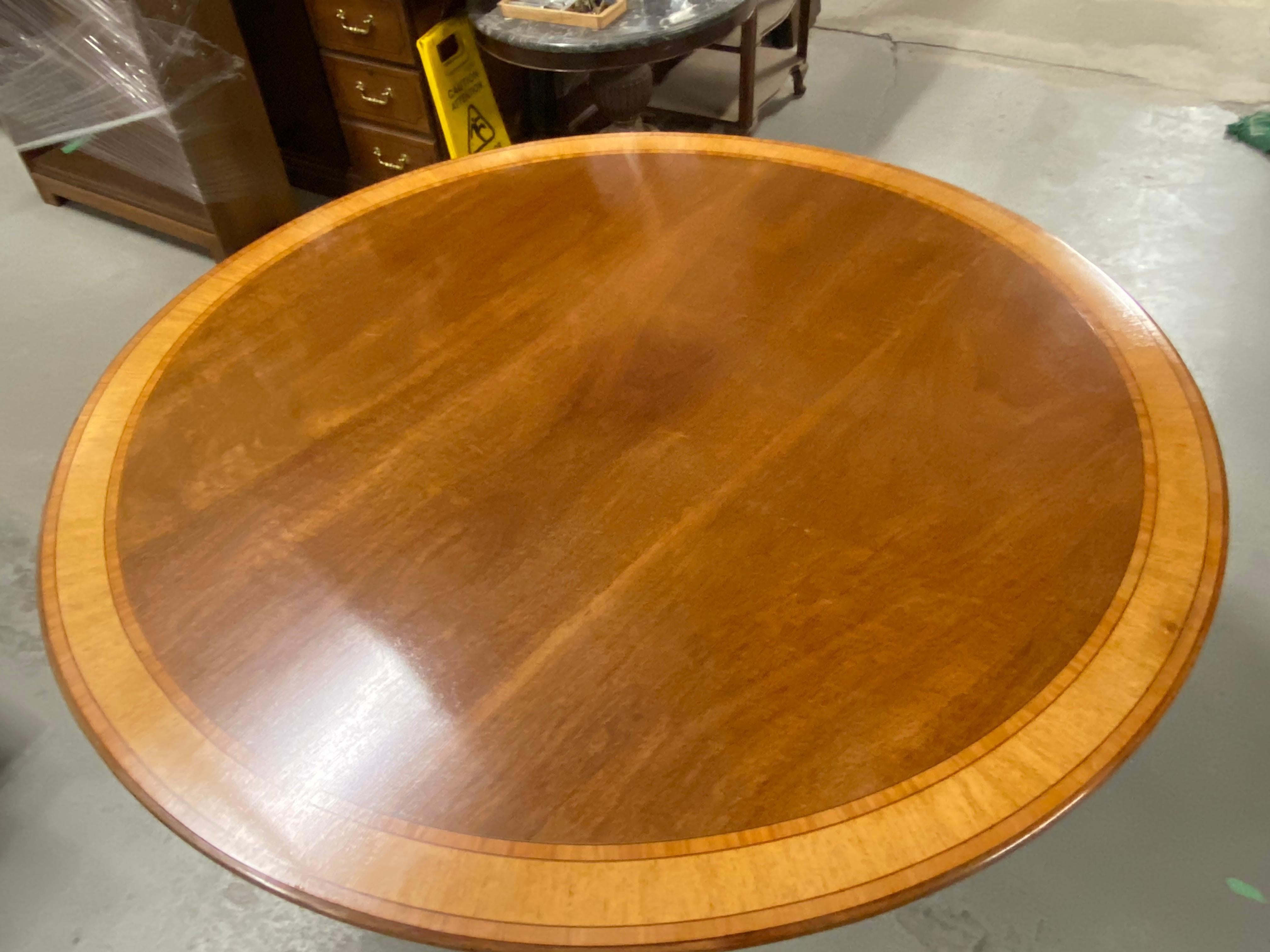 Regency Style Round Tilt-Top Table, Banded Mahogany, Made in England 1