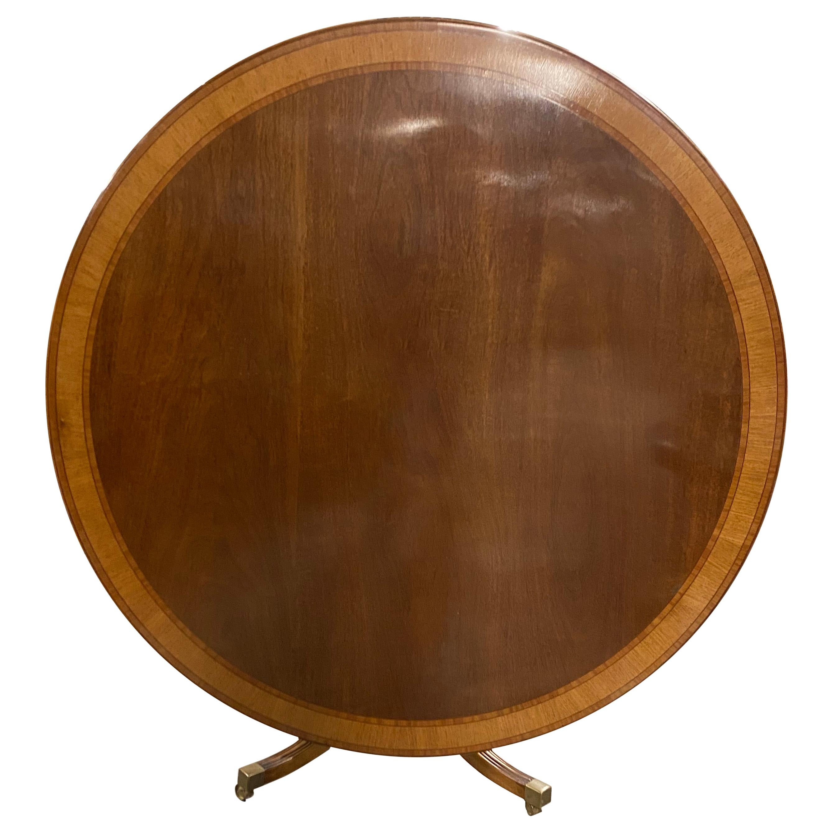 Regency Style Round Tilt-Top Table, Banded Mahogany, Made in England