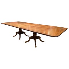 Regency Style Satinwood Double Pedestal Dining Table with Two Leaves