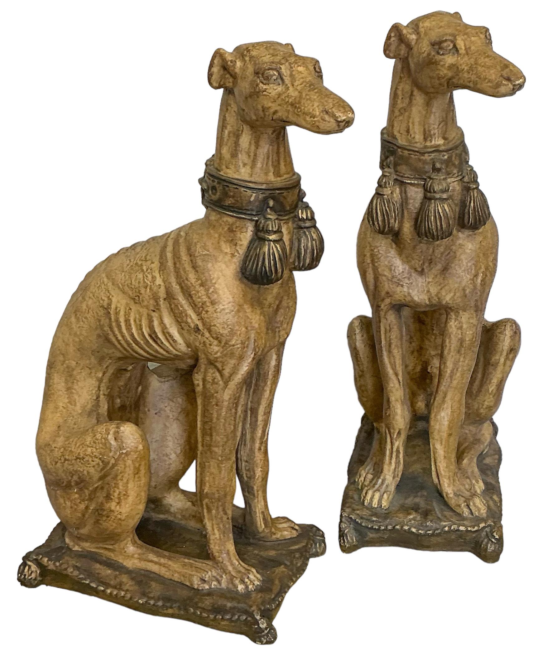 Regency Style Seated Cast Whippets / Greyhounds Dogs Statues / Figurines -Pair In Good Condition In Kennesaw, GA