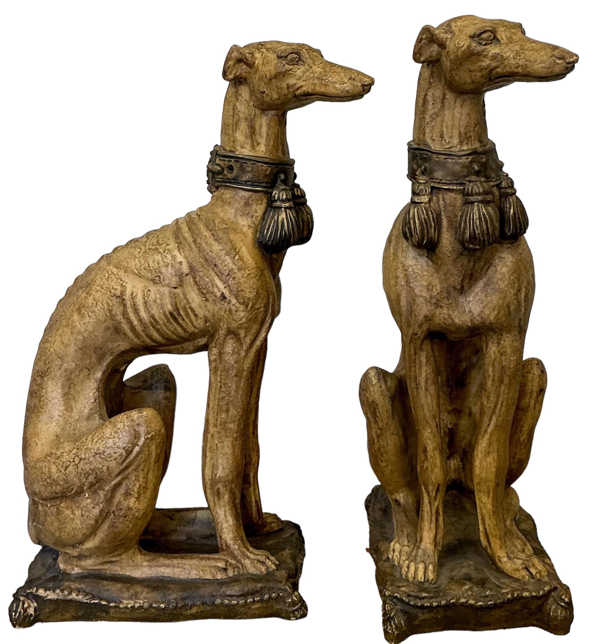 Regency Style Seated Cast Whippets / Greyhounds Dogs Statues / Figurines -Pair 1