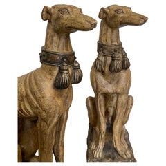 Regency Style Seated Cast Whippets / Greyhounds Dogs Statues / Figurines -Pair
