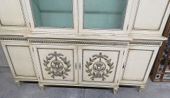 White Lacquer French Louis XVI Breakfront China Cabinet With Pull Out Desk