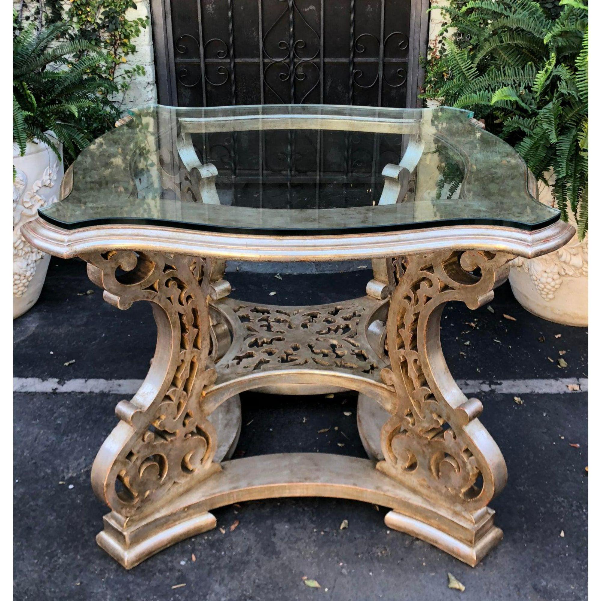 Regency Style Silver Giltwood Designer Center Table In Excellent Condition For Sale In LOS ANGELES, CA