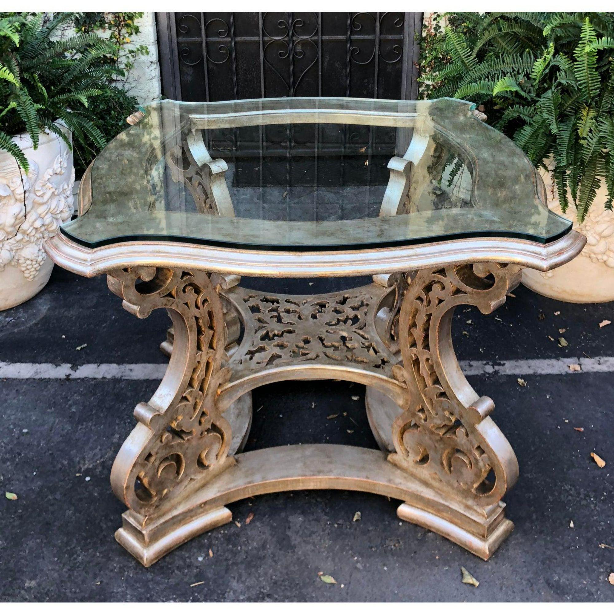 20th Century Regency Style Silver Giltwood Designer Center Table For Sale