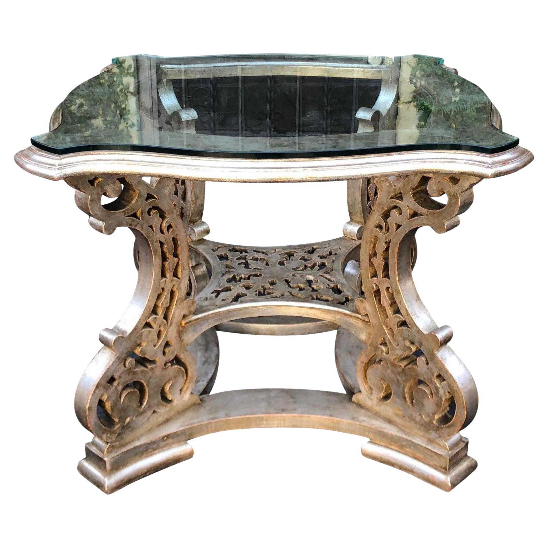 Regency Style Silver Giltwood Designer Center Table For Sale