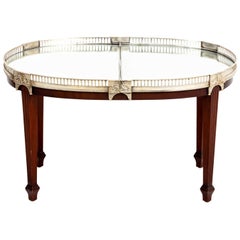 Regency Style Silver Metal Oval Mahogany Coffee Table