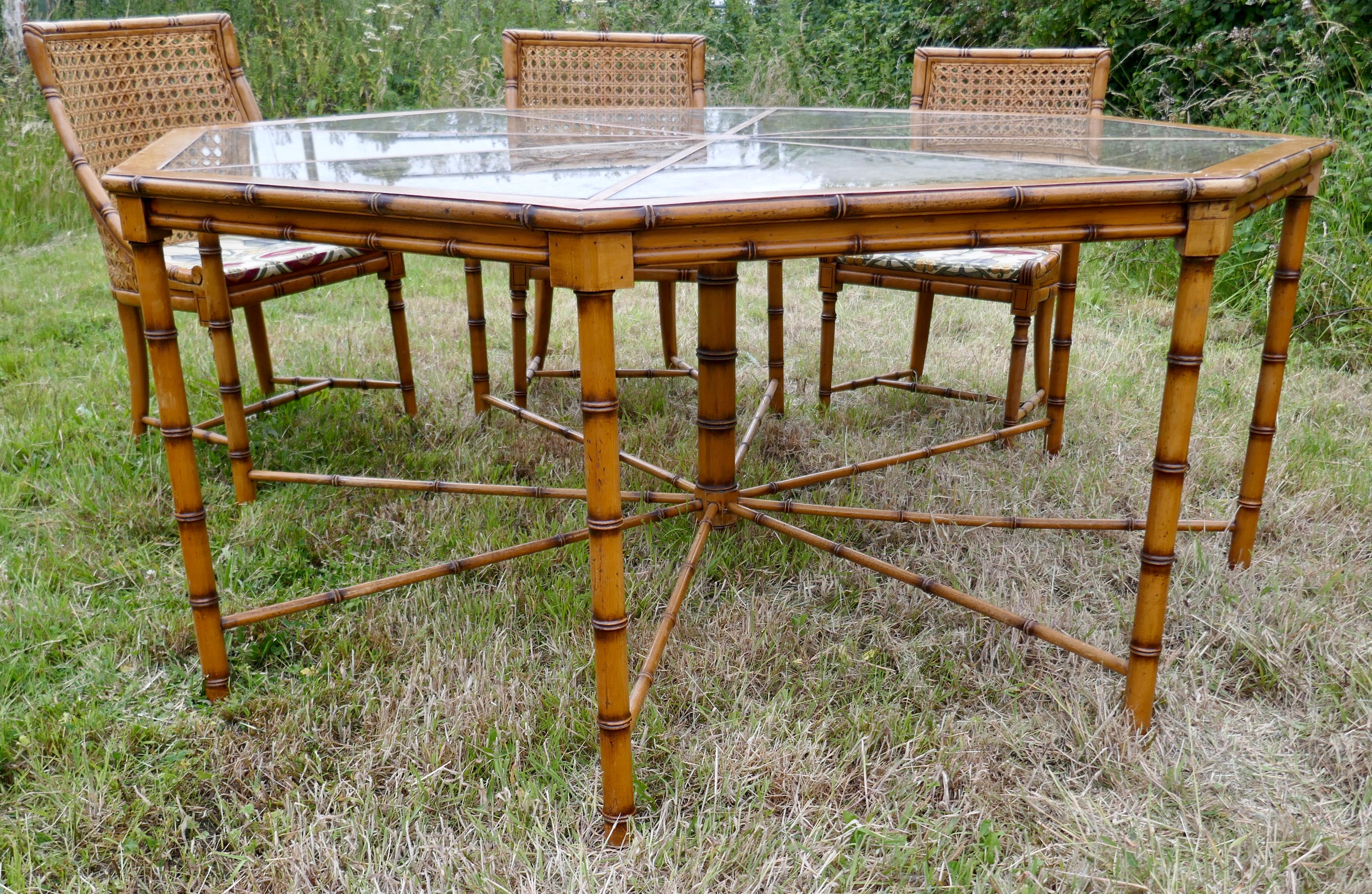 Regency Style Simulated Bamboo and Bergèr Set of 8 Chairs and Octagonal Table In Good Condition In Chillerton, Isle of Wight