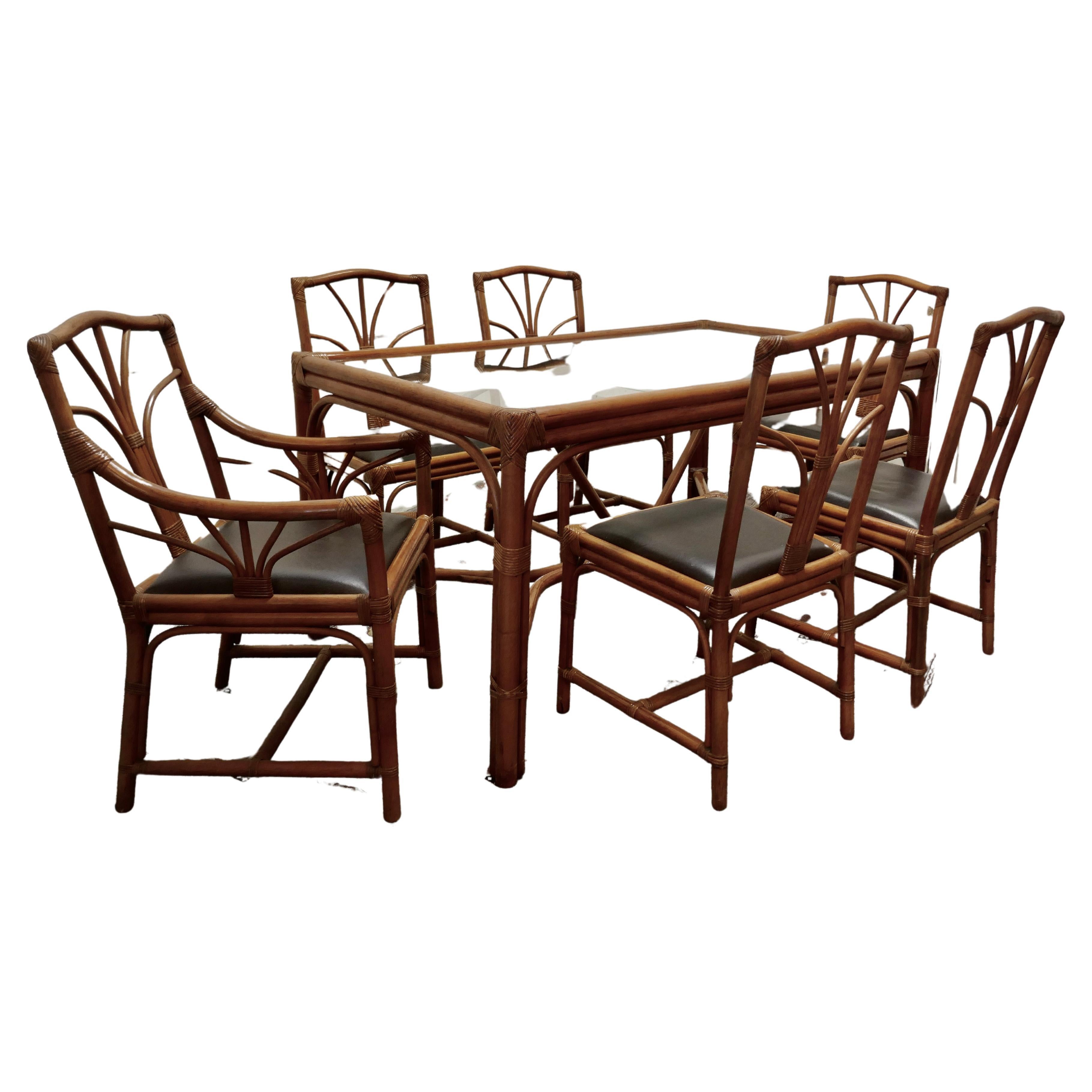 Regency Style Simulated Bamboo Dining Table and 6 Chairs    For Sale