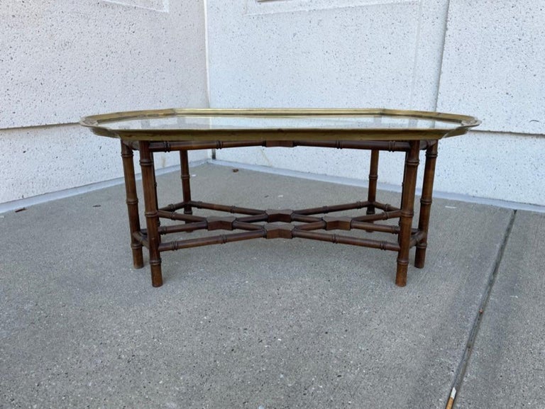 Regency Style Small Scale Brass Frame Glass Top Coffee Table Faux