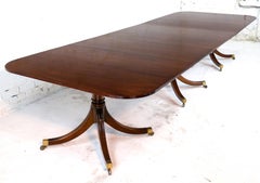 Regency Style Solid Mahogany Extending Three Pillar Dining Table and Two Leaves