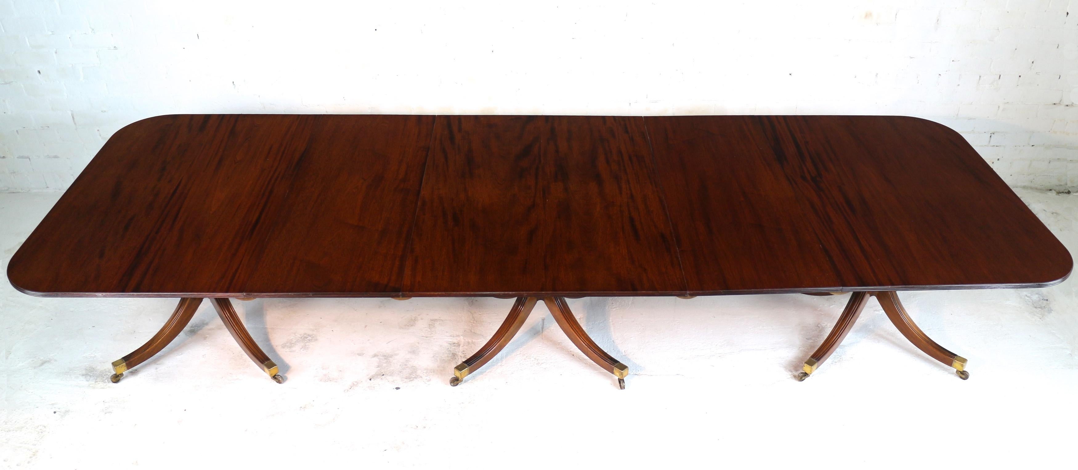 Regency Style Solid Mahogany Extending Three Pillar Dining Table and Two Leaves 1