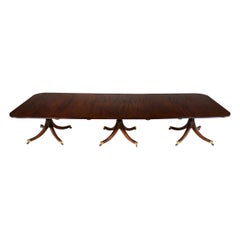 Regency Style Solid Mahogany Extending Three Pillar Dining Table and Two Leaves