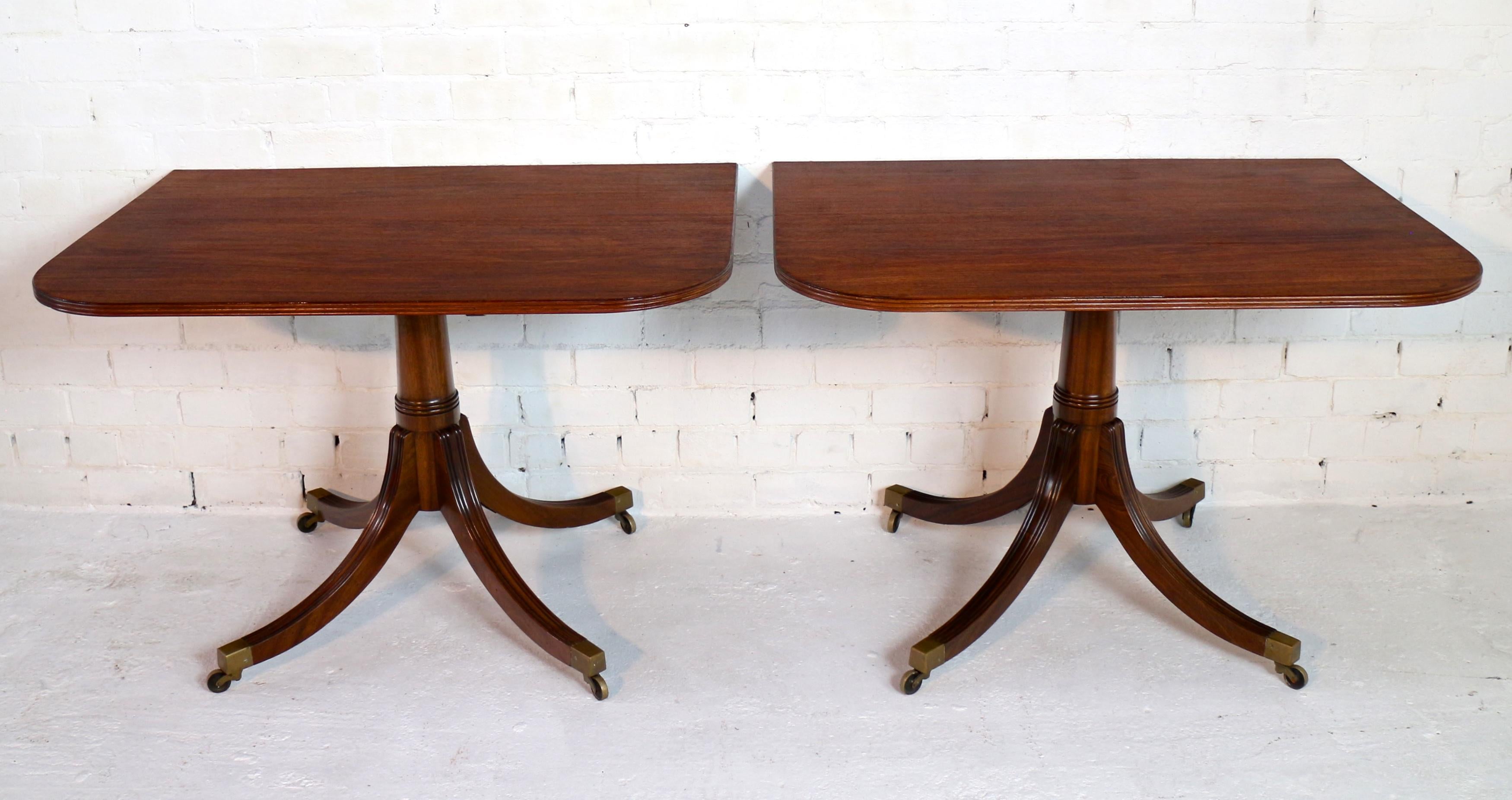 Regency Style Solid Mahogany Twin Pillar Dining Table/Pair Side Tables, Seats 8 5