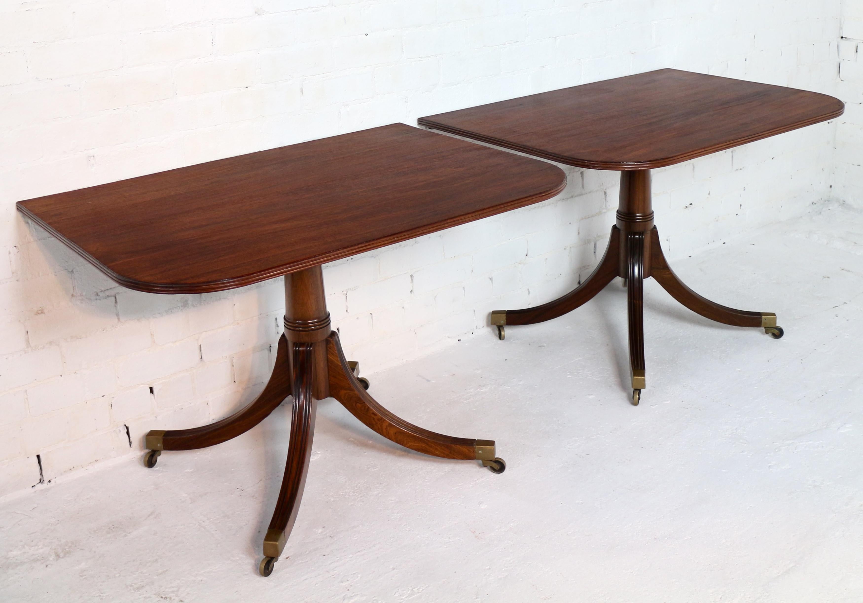 Regency Style Solid Mahogany Twin Pillar Dining Table/Pair Side Tables, Seats 8 6