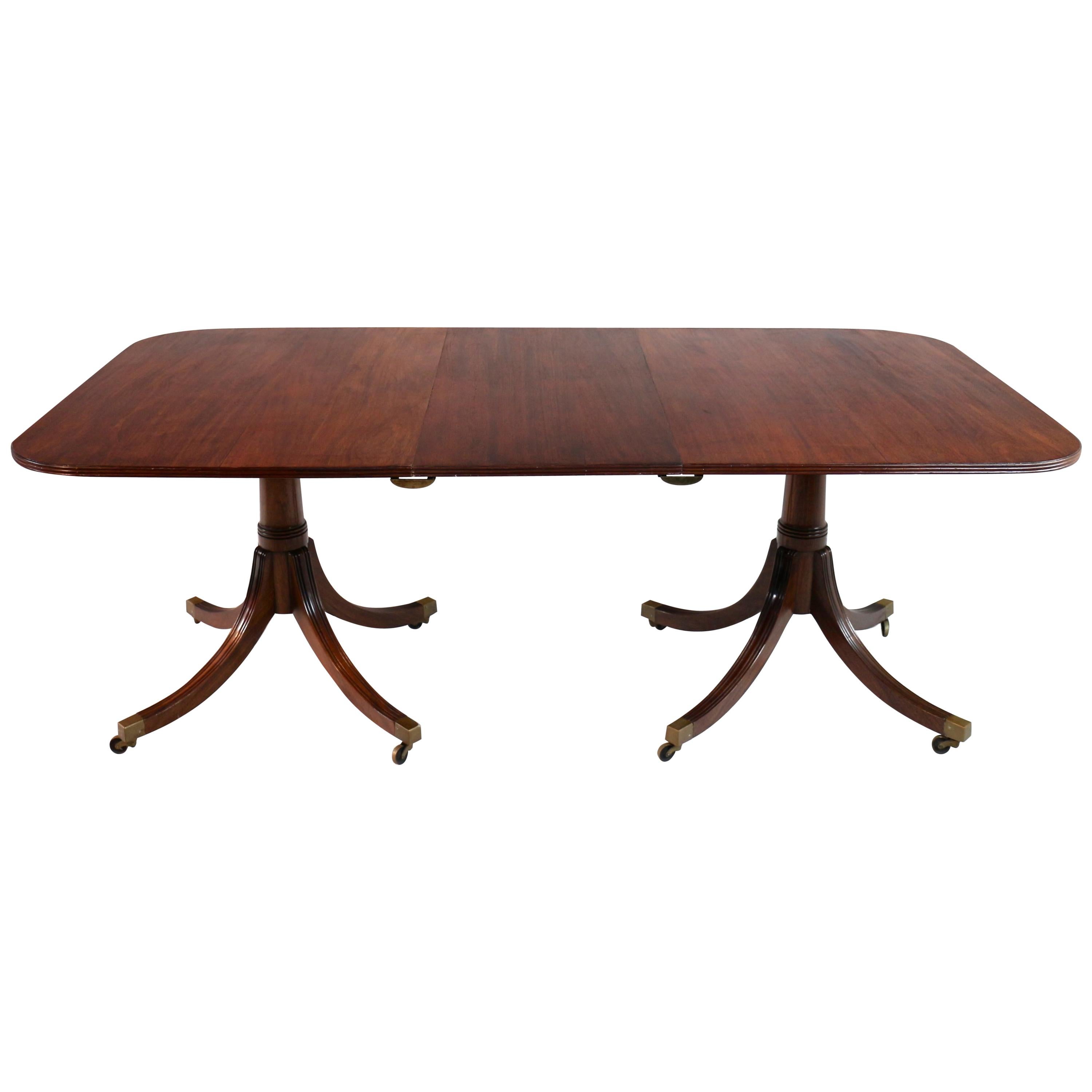 Regency Style Solid Mahogany Twin Pillar Dining Table/Pair Side Tables, Seats 8