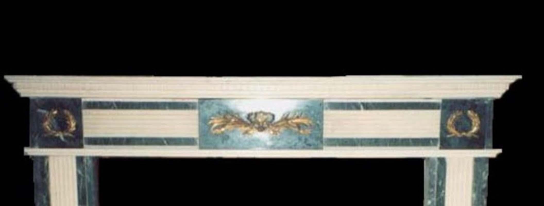 English Regency Style Statuary and Verdi Tinos Marble Mantel For Sale