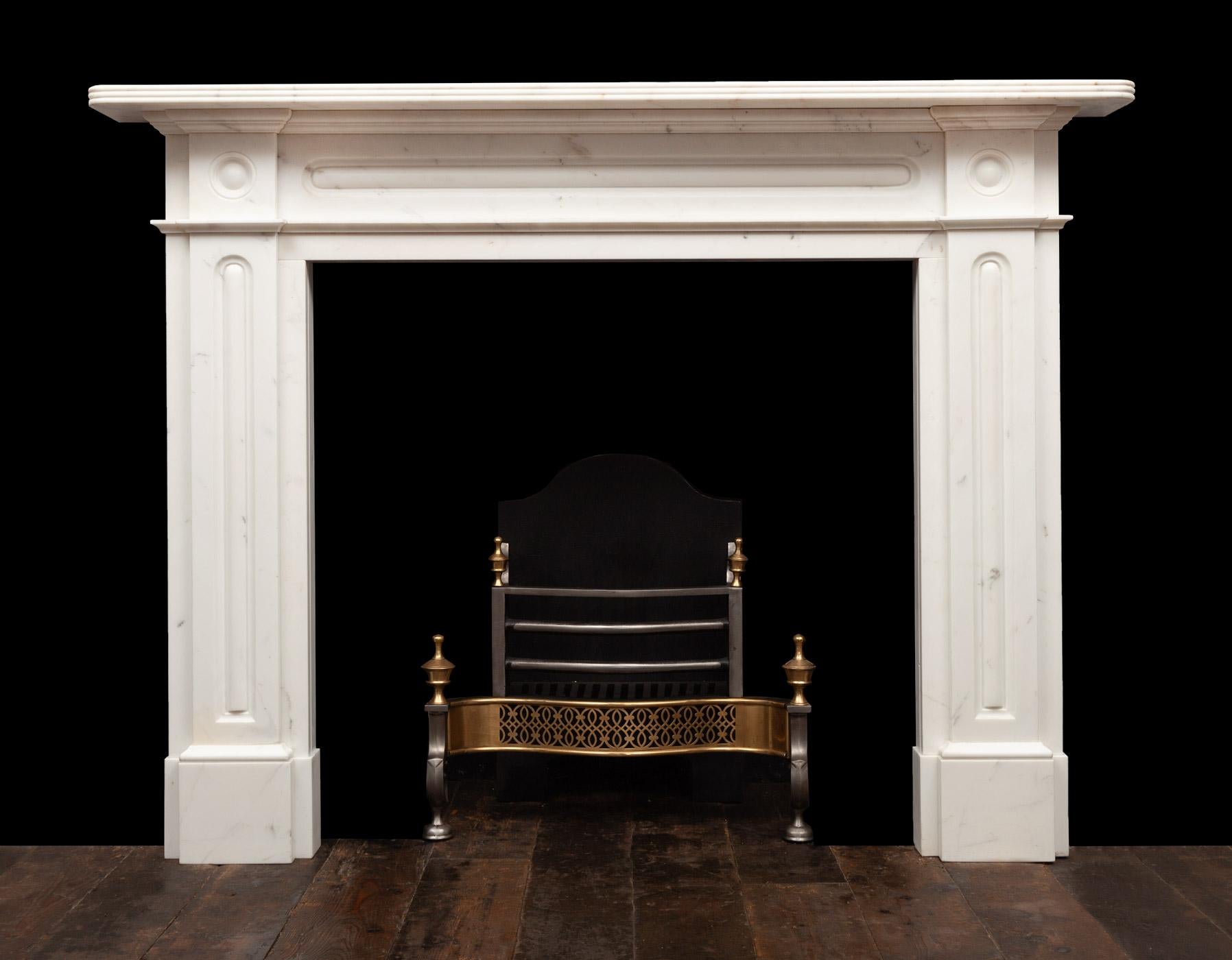 Hand-Carved Regency Style Statuary Marble Fireplace Mantel For Sale