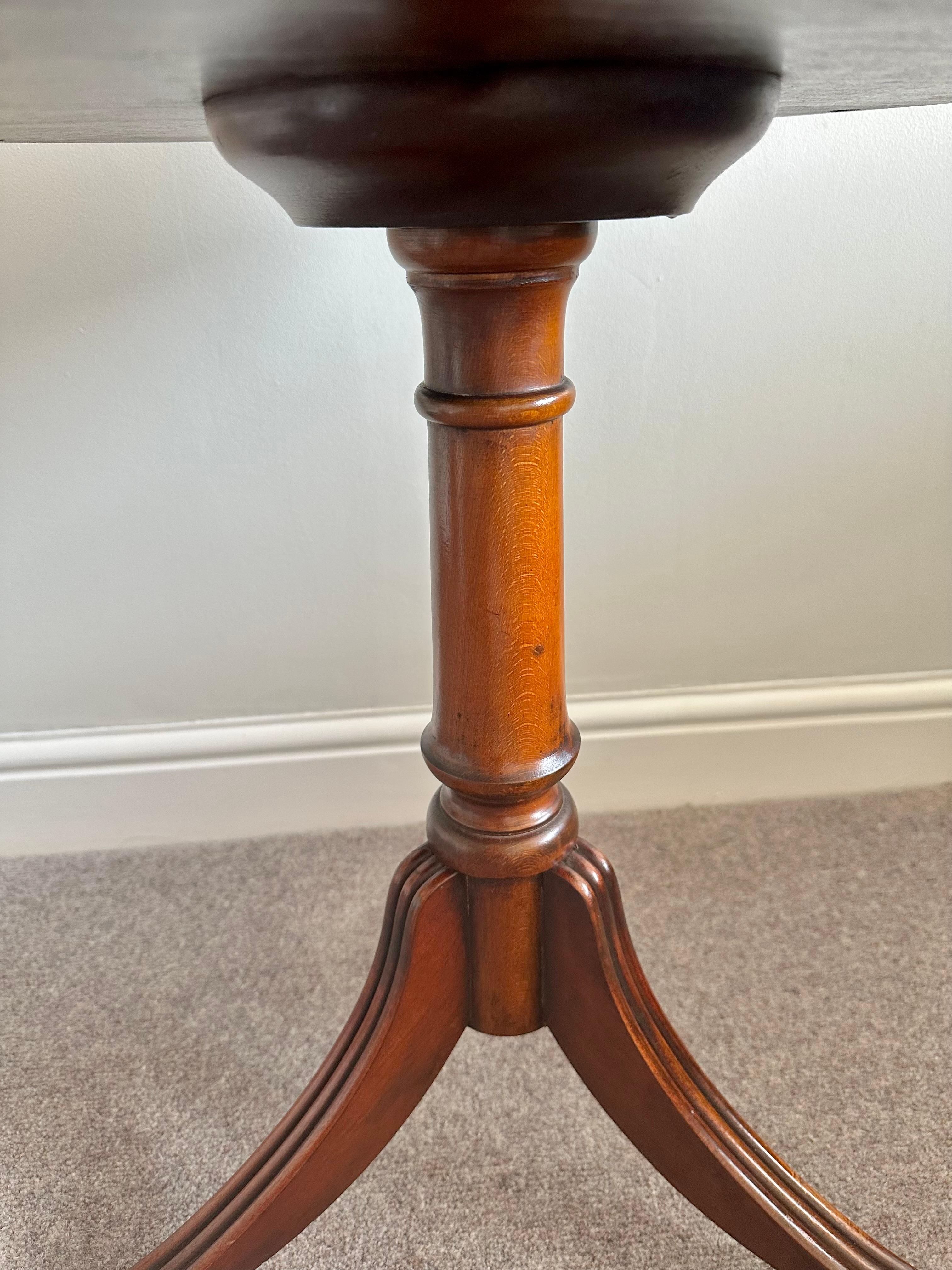 Regency Style Tan Leather Drum Side End Table with Drawers 4