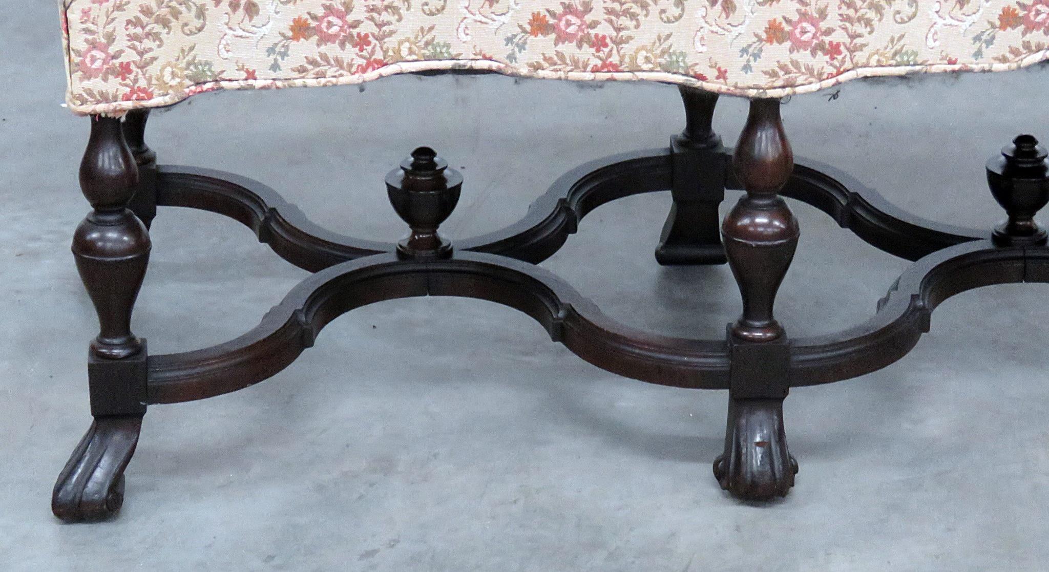 English made Jacobean style machined tapestry bench.