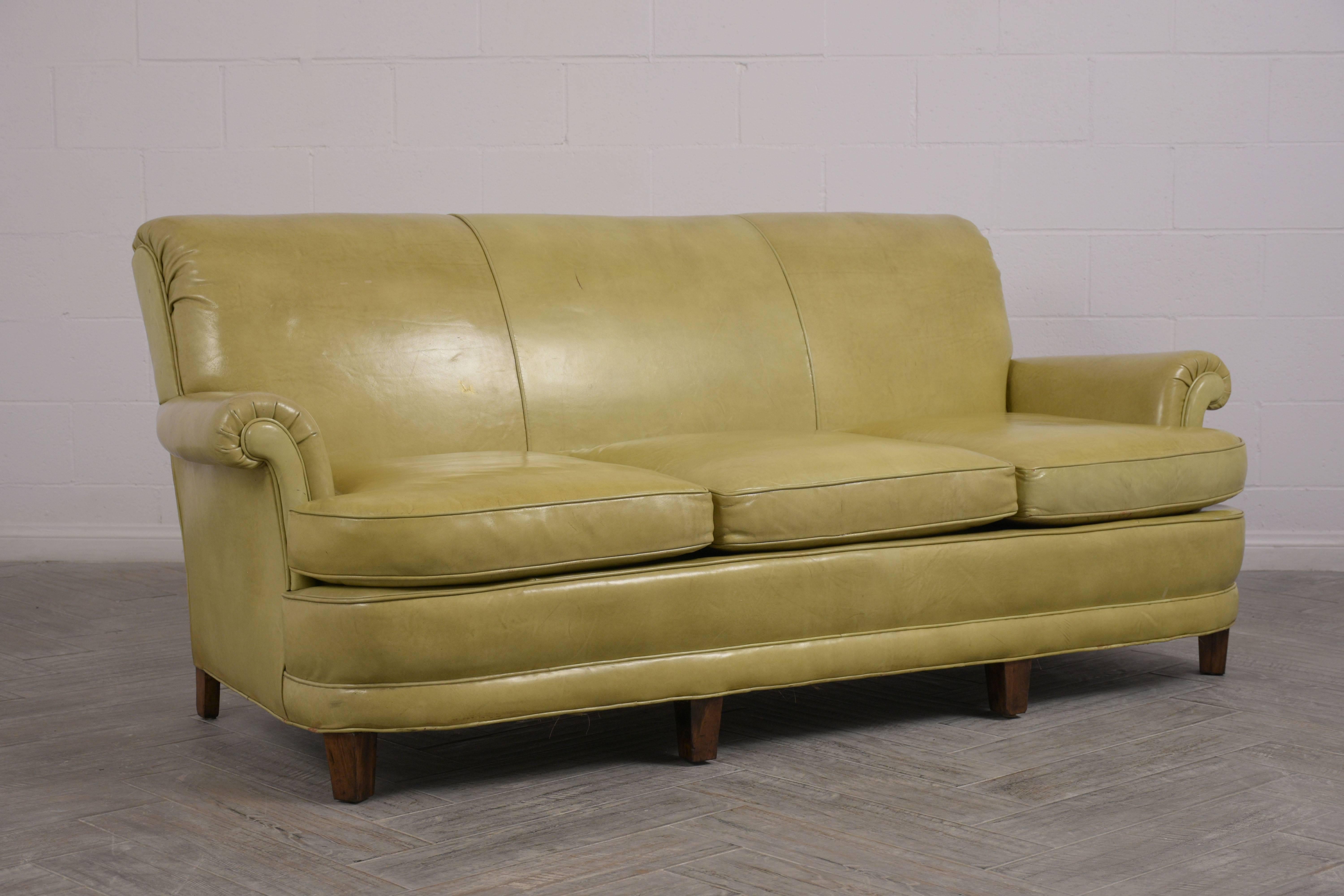 Regency 1960's Three-Seat Leather Sofa