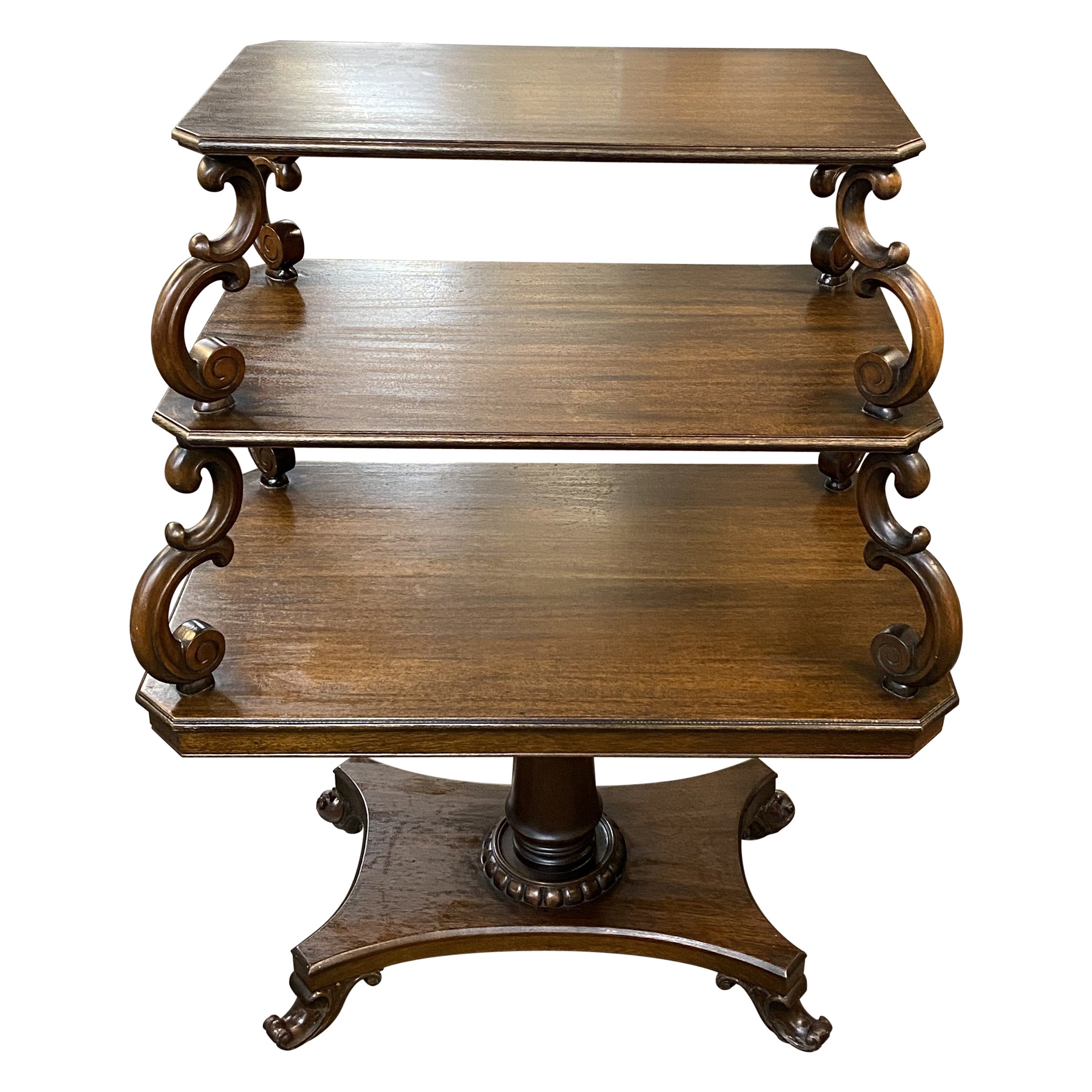 Regency Style Three Tier Mahogany Table with Pedestal Base For Sale