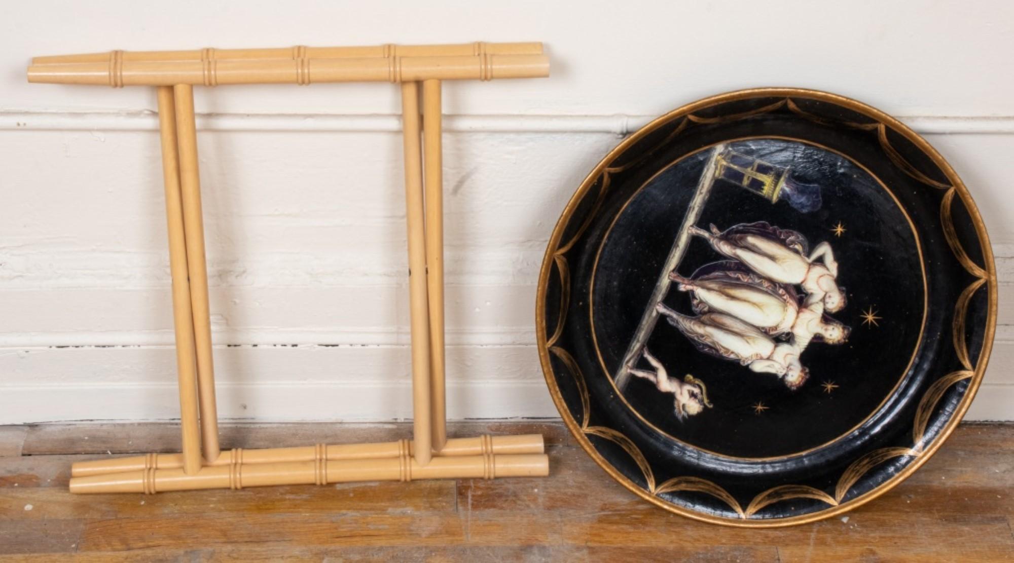 Regency Style Tole & Bamboo Folding Tablett Tisch im Zustand „Gut“ im Angebot in New York, NY