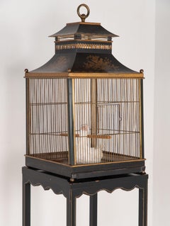 Regency Style Tole Birdcage on Stand, USA 20th Century