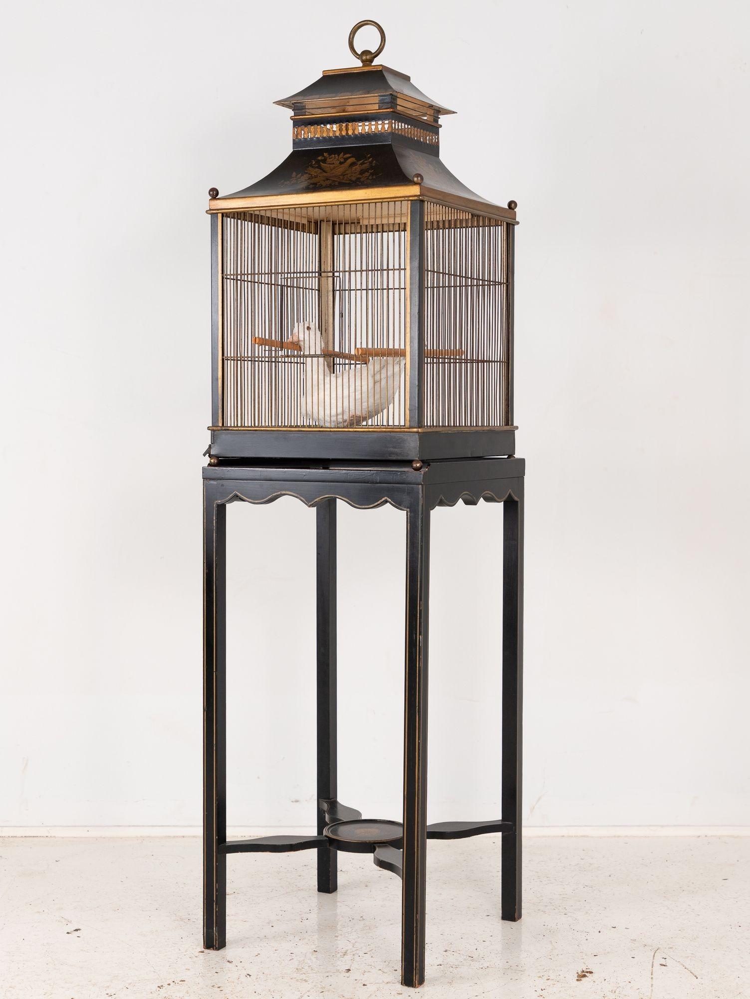 American Regency Style Tole Birdcage on Stand, USA, 20th Century For Sale