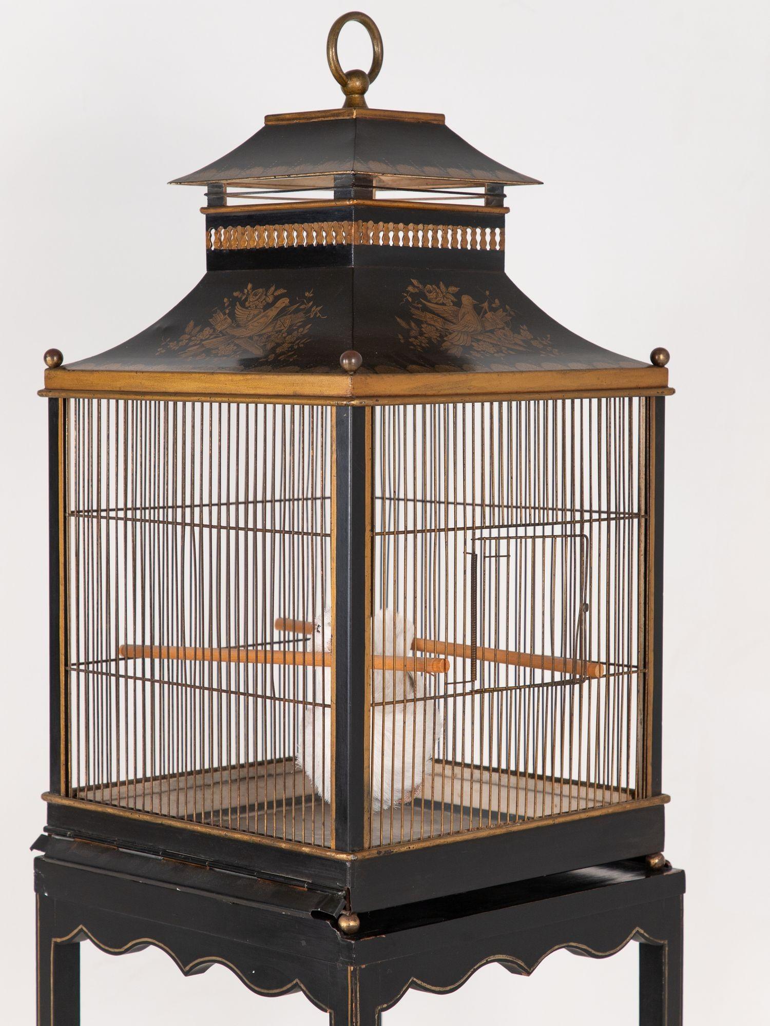 Metal Regency Style Tole Birdcage on Stand, USA, 20th Century For Sale