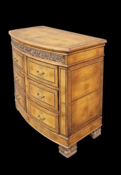 Regency Style Tooled Leather Bow Front Chest  Att. To Maitland-Smith