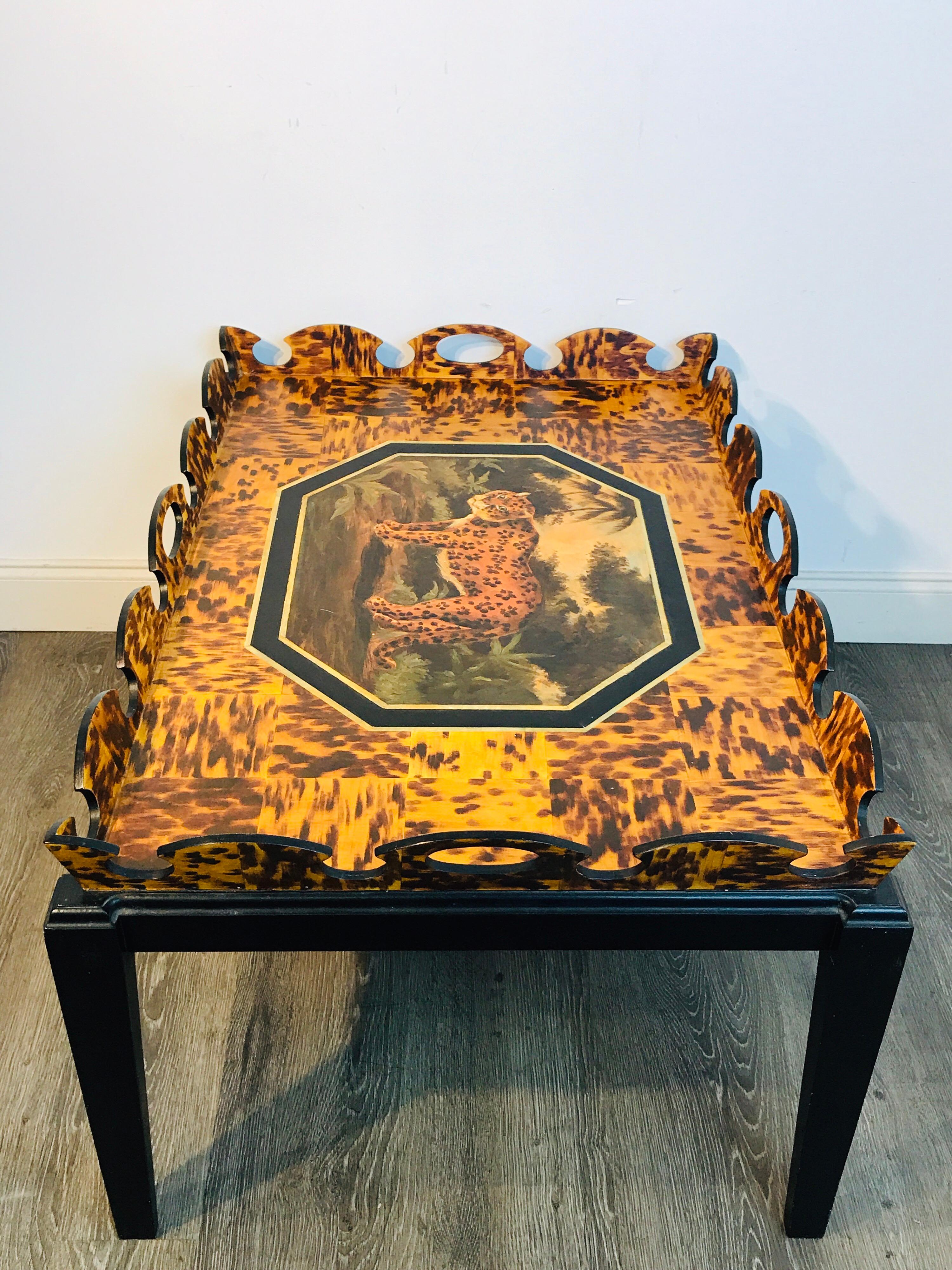 Regency Style Tortoiseshell & Jaguar Motif Coffee Table by William Skilling In Good Condition In West Palm Beach, FL