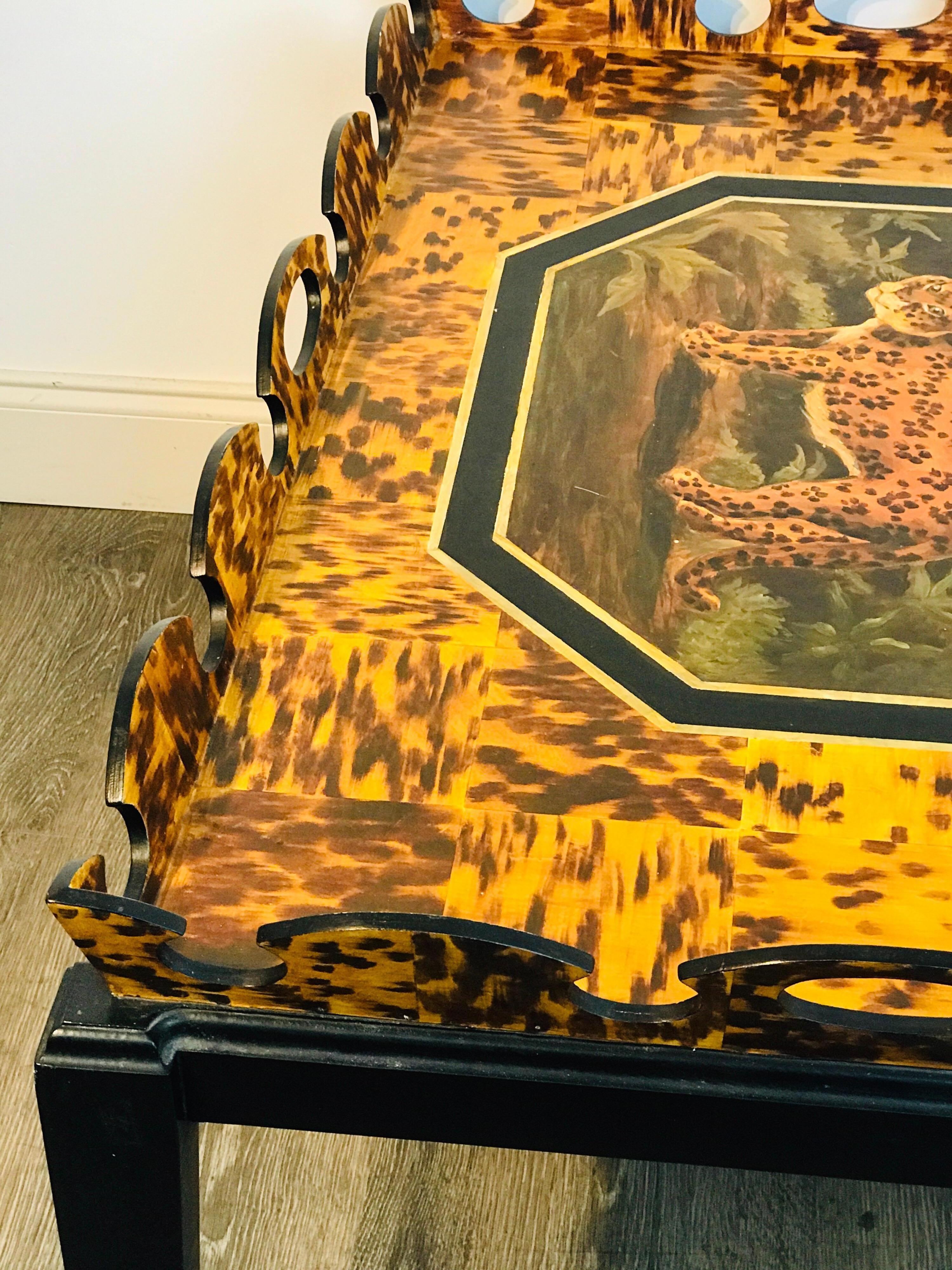 20th Century Regency Style Tortoiseshell & Jaguar Motif Coffee Table by William Skilling