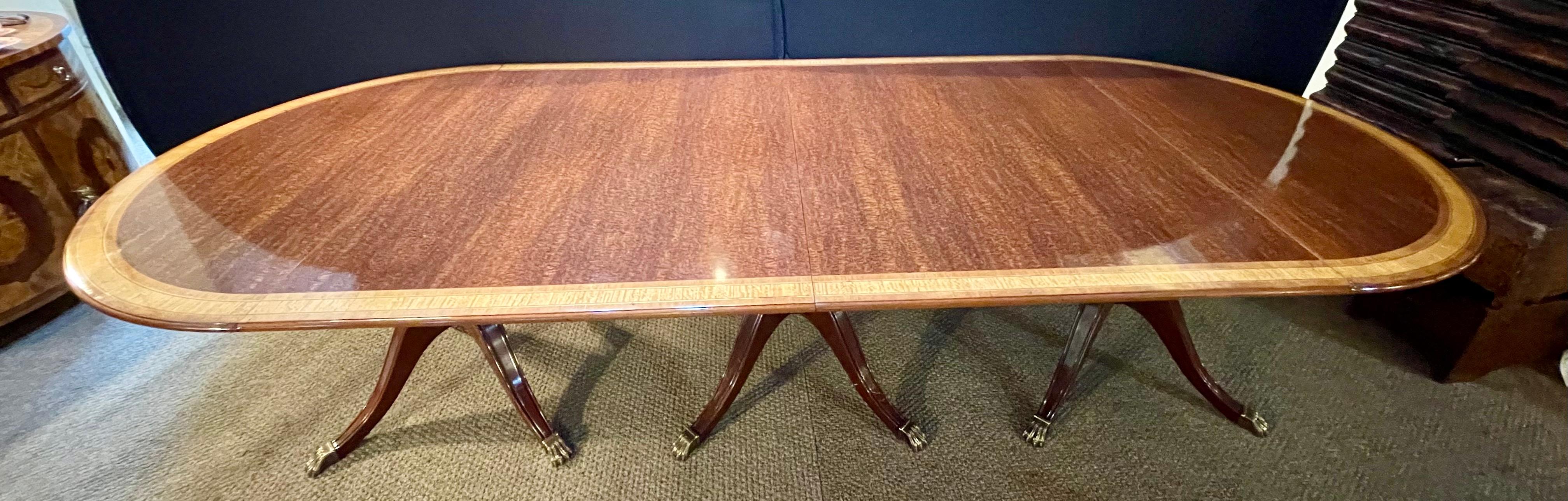Regency Style Triple Pedestal Dining Room Table Banded and Fully Refinished 4