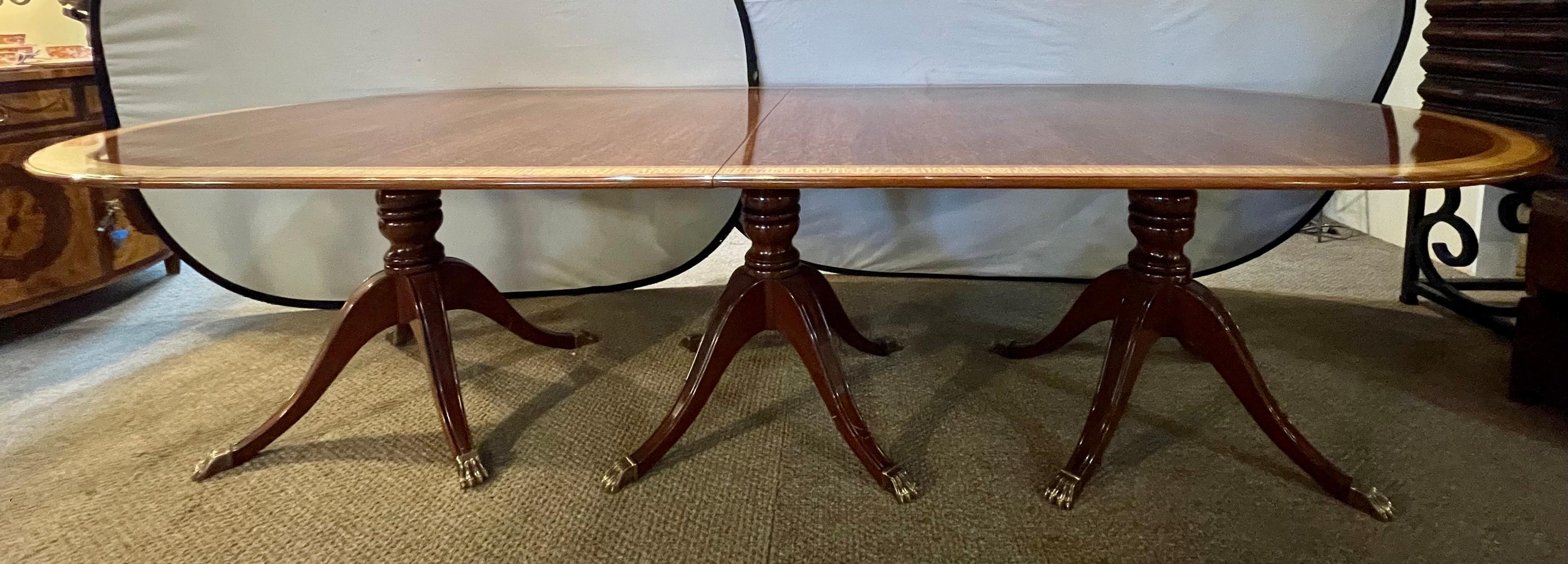 Regency Style Triple Pedestal Dining Room Table Banded and Fully Refinished 5
