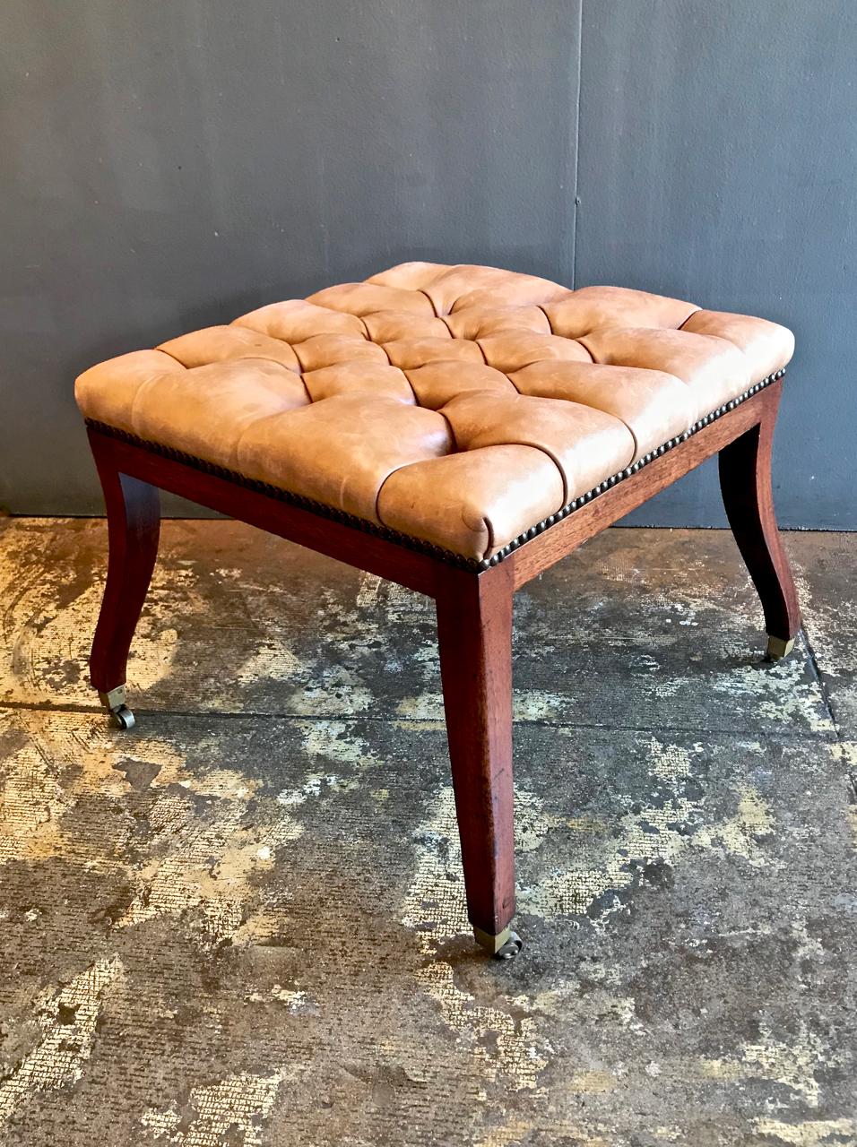 20th Century Regency Style Tufted Leather Bench