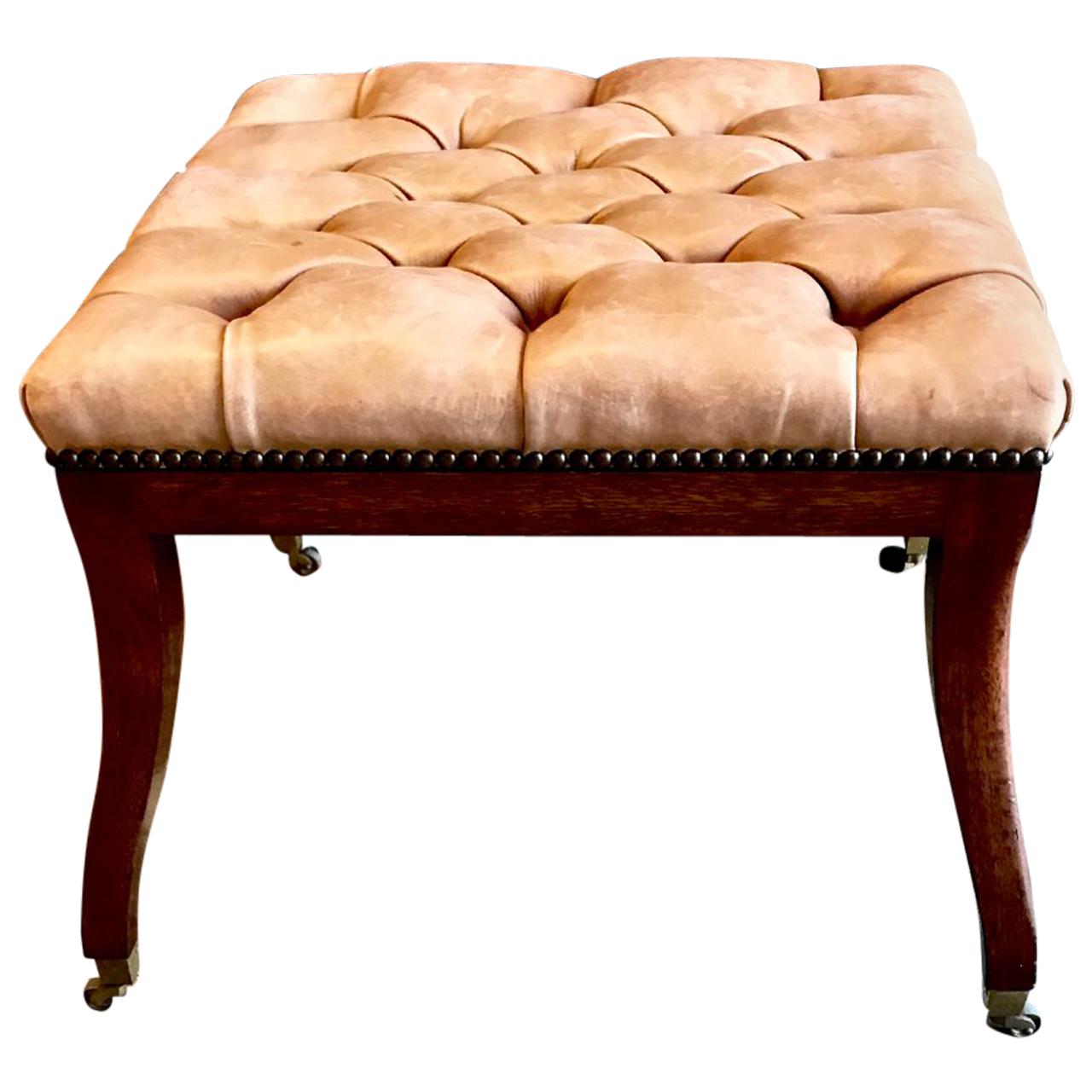 Regency Style Tufted Leather Bench