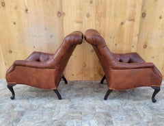 Regency Style Tufted Sleepy Hollow Fireside Lounge Chairs Newly Upholstered