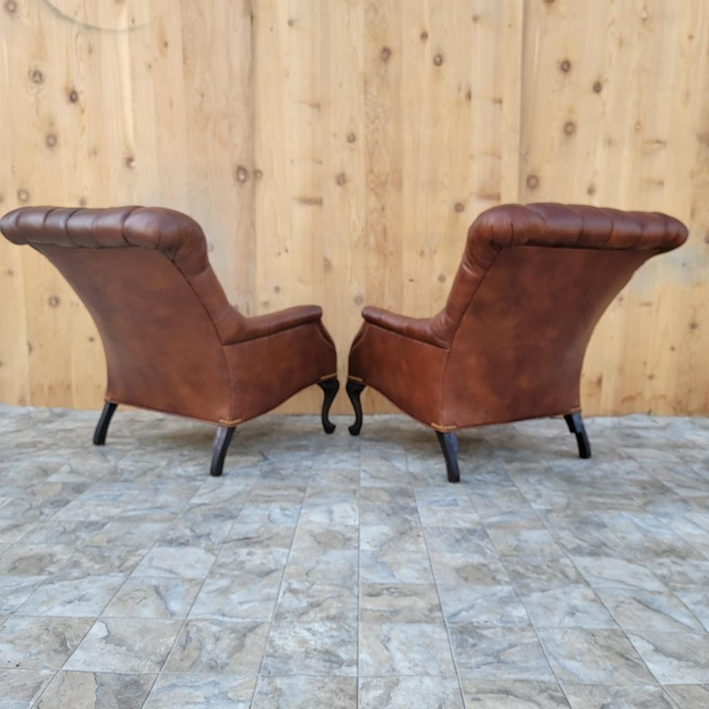 Hand-Crafted Regency Style Tufted Sleepy Hollow Fireside Lounge Chairs Newly Upholstered For Sale