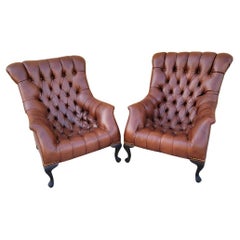 Regency Style Tufted Sleepy Hollow Fireside Lounge Chairs Newly Upholstered