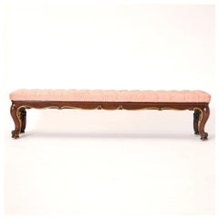 Regency Style Tufted Upholstered Parcel Gilt Mahogany Bench