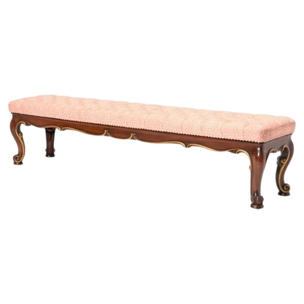 Regency Style Tufted Upholstered Parcel Gilt Mahogany Bench For Sale