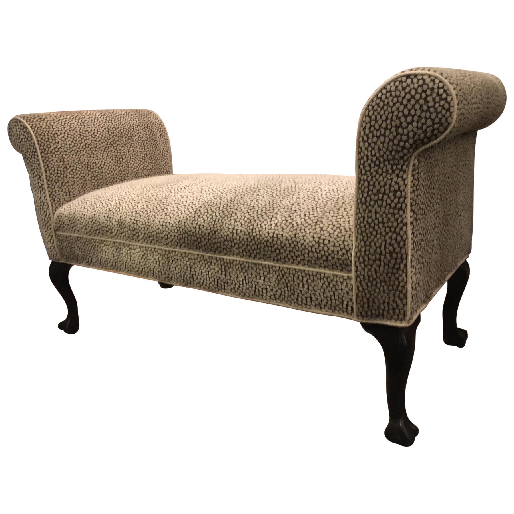 Regency Style Upholstered Bench with Roll Arm For Sale