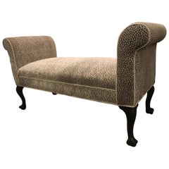 Vintage Regency Style Upholstered Bench with Roll Arm
