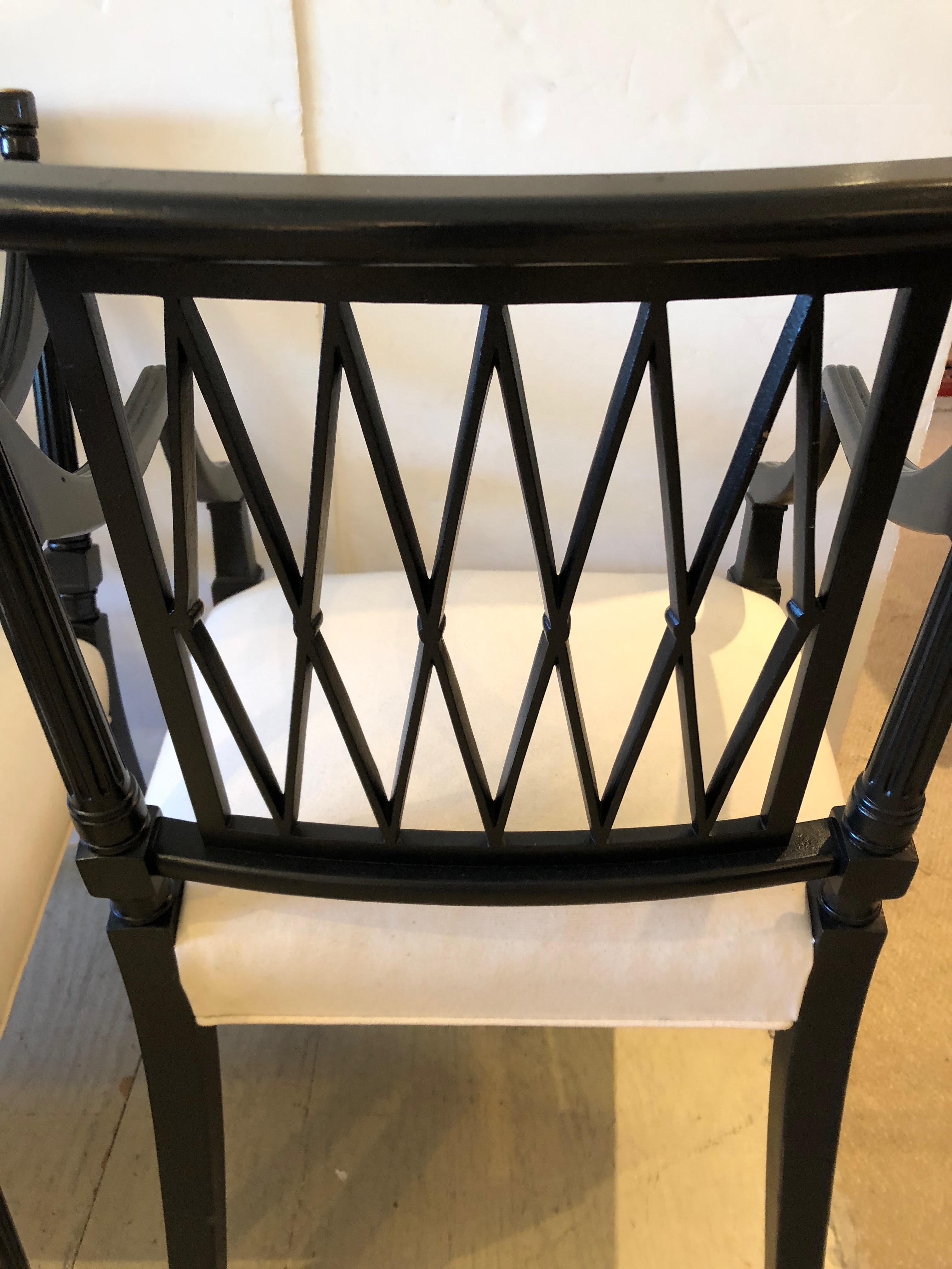 Regency Style Very Sophisticated Ebonized Lattice Back Armchairs For Sale 4