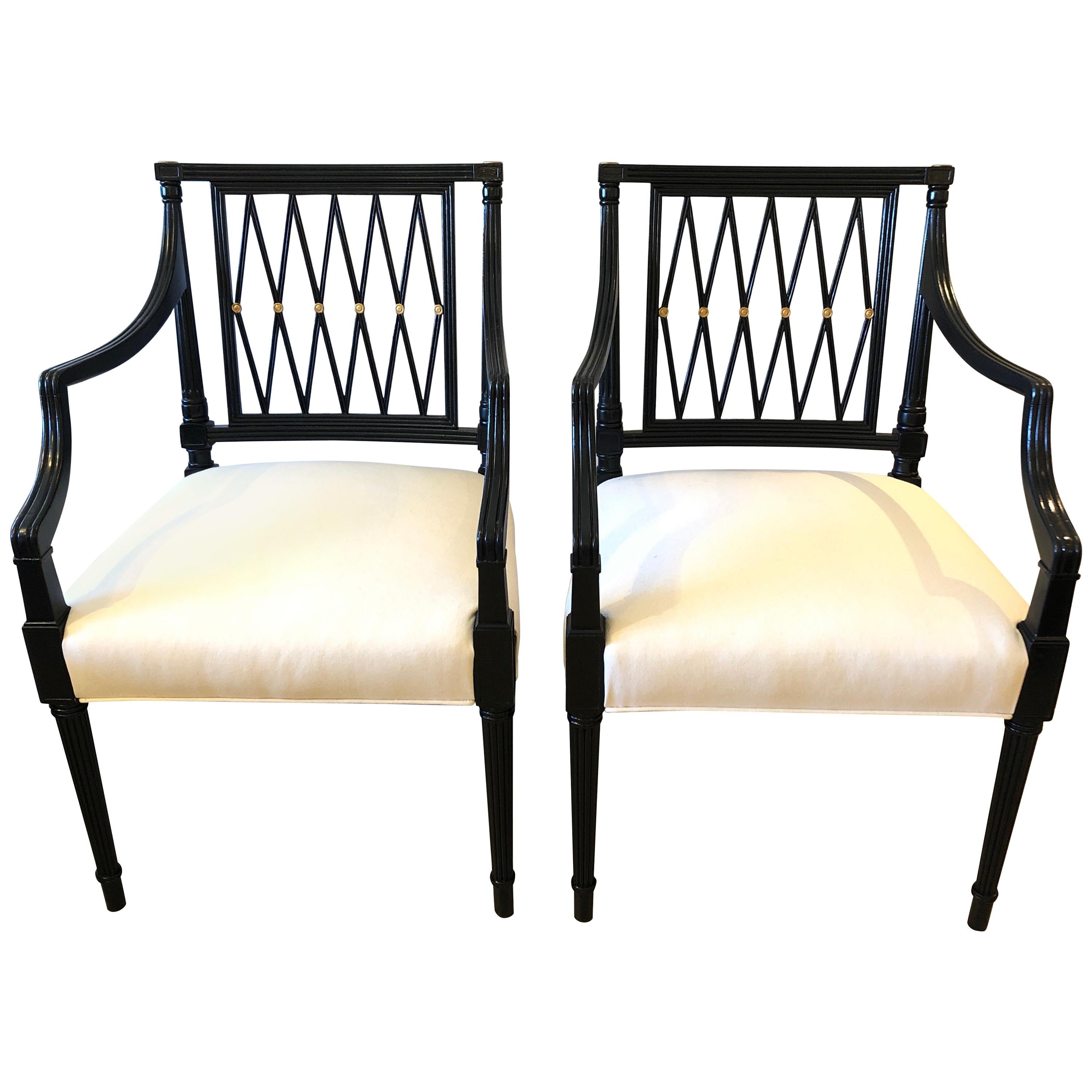 Regency Style Very Sophisticated Ebonized Lattice Back Armchairs