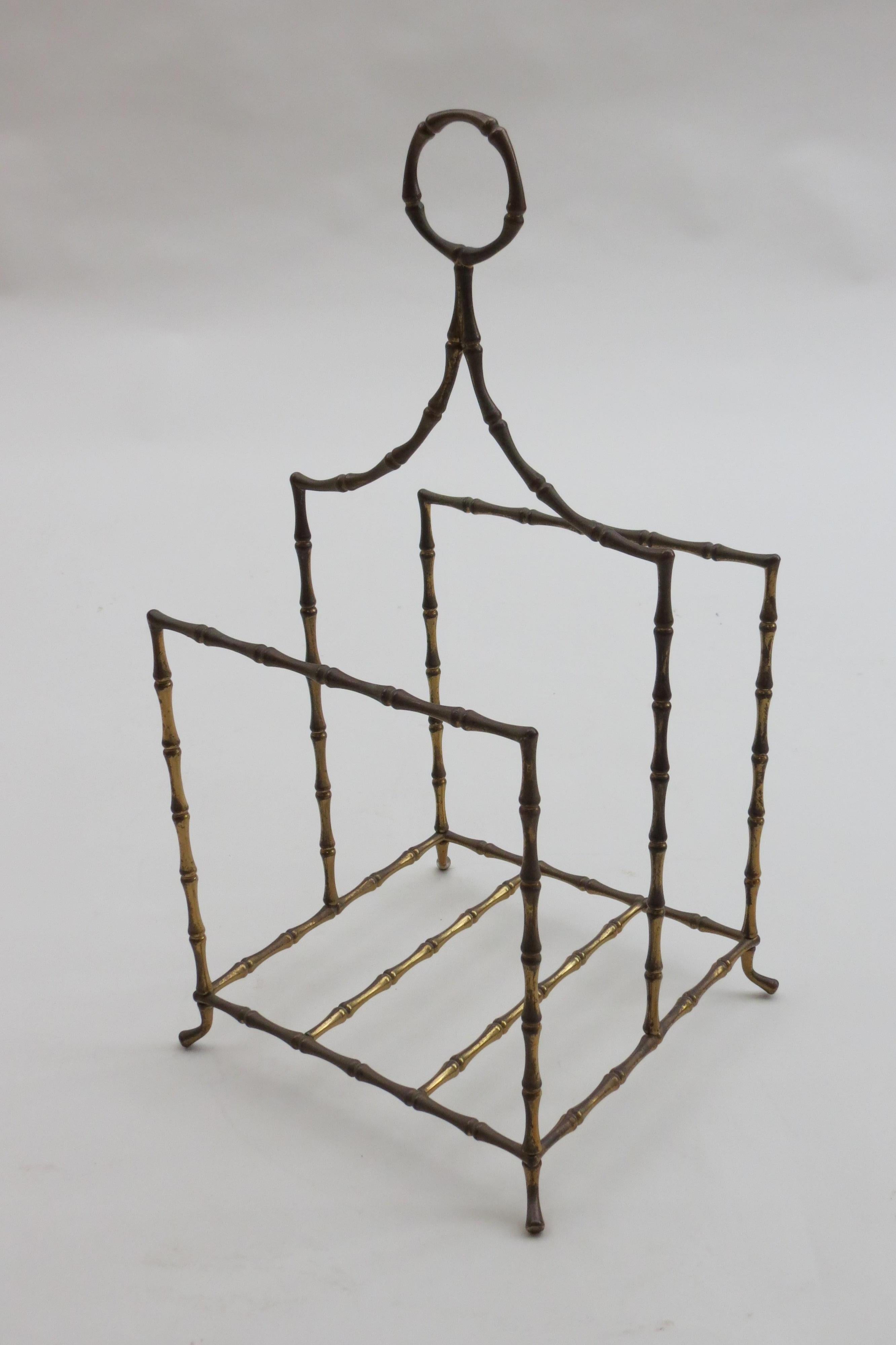 English Regency Style Vintage Brass Bamboo Magazine Rack, 1960s